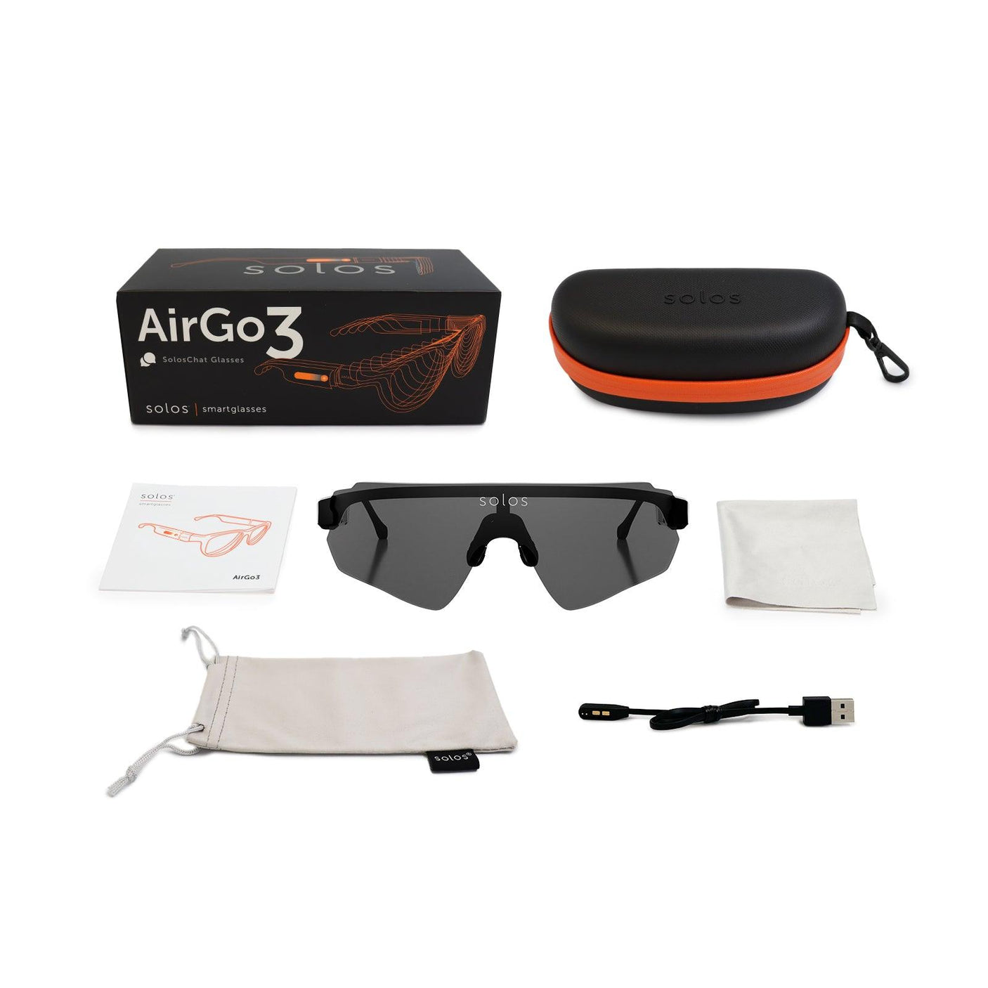Airgo 3 Helium 1 Smartglasses | Solos Smart Glasses Helium 1- DGY | Shiny Black | Dark Gray Polycarbonate | Solos Airgo 3 / S/M